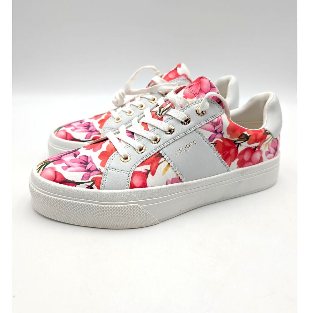 J/Slides Gatsby Platform Sneaker Shoes Women's White Floral Size US9.5M EU40